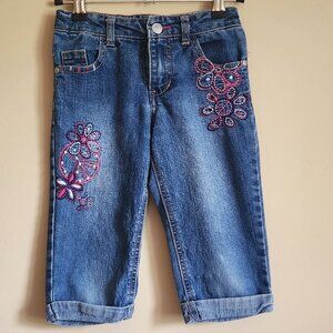 Circo Girl's Capri Length Denim Jeans Adjustable Waist Embroidery Trim Size 6